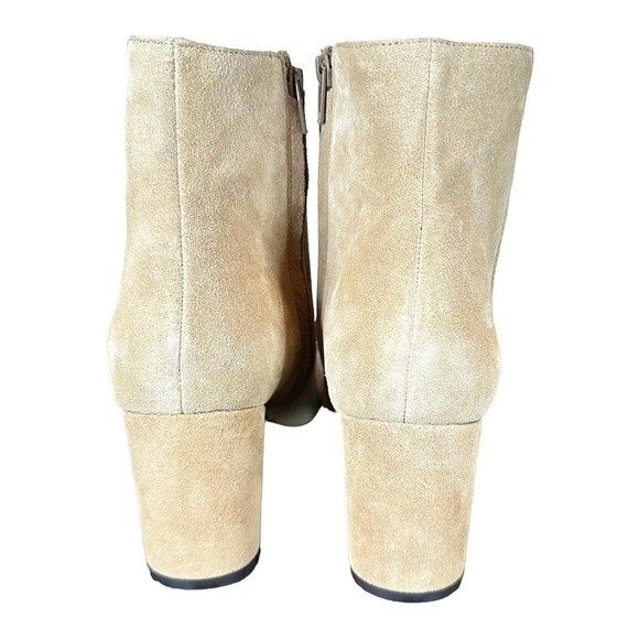 Banana Republic Suede Ankle Boots 9.5 Tan Beige Block Heel Round Toe Zip Bootie - Picture 3 of 11